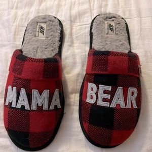 Dearfoam Mama Bear Slippers (plaid with gray lettering)